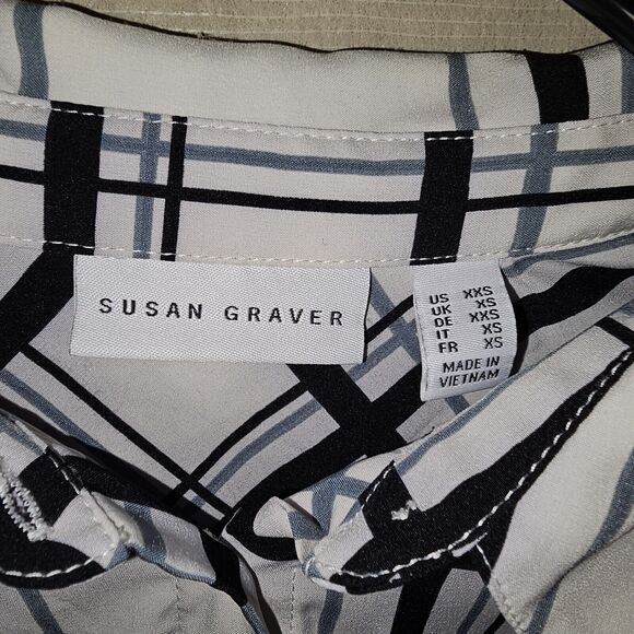 Susan Graver Women's Blouse Top Size XS Printed Woven Button Front Tunic Plaid - Picture 3 of 7